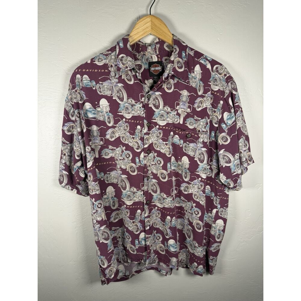 Mens Size M Purple Harley Davidson Motorcycle Short Sleeve Vacation Shirt